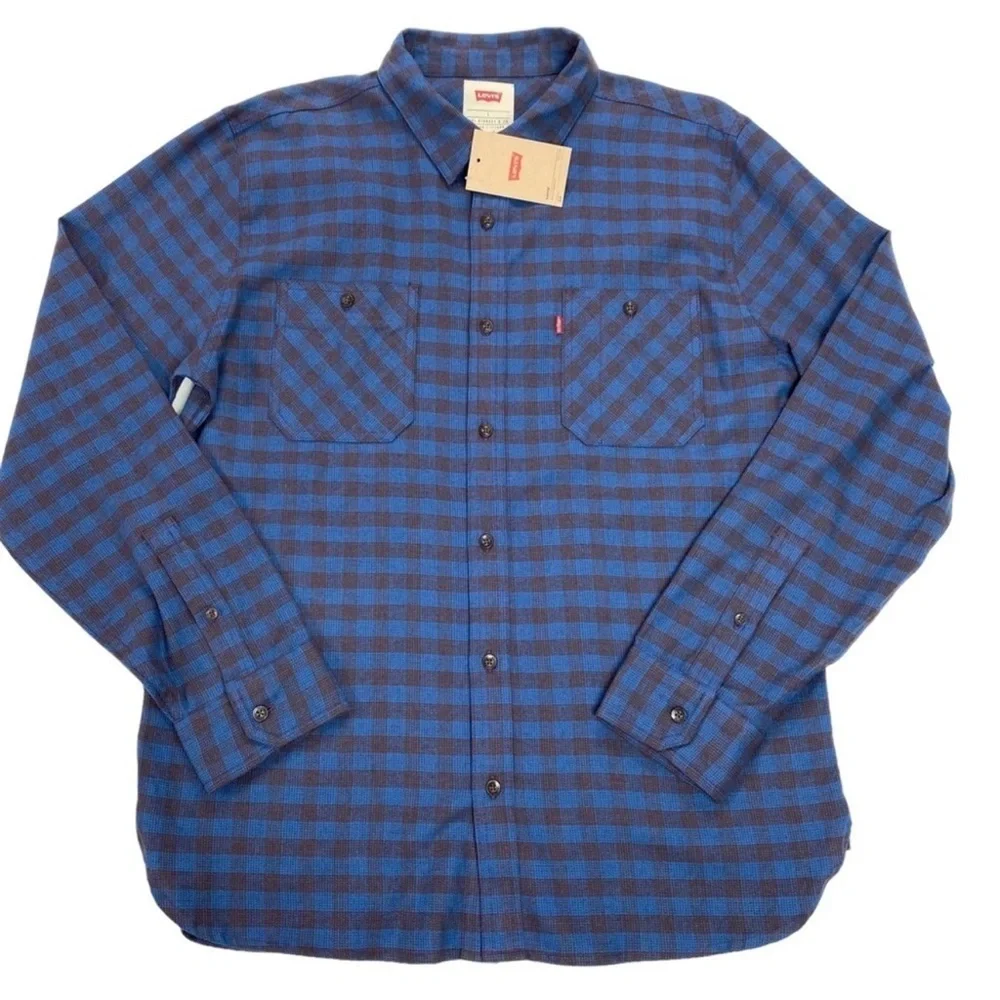 Levi’s Gingham Checkered Casual Flannel Button Up Shirt Blue Size L New with Tag